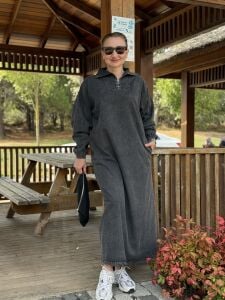 Yarım Fermuarlı tensel kot elbise Antrasit