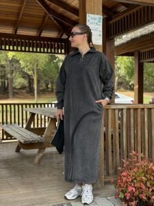 Yarım Fermuarlı tensel kot elbise Antrasit