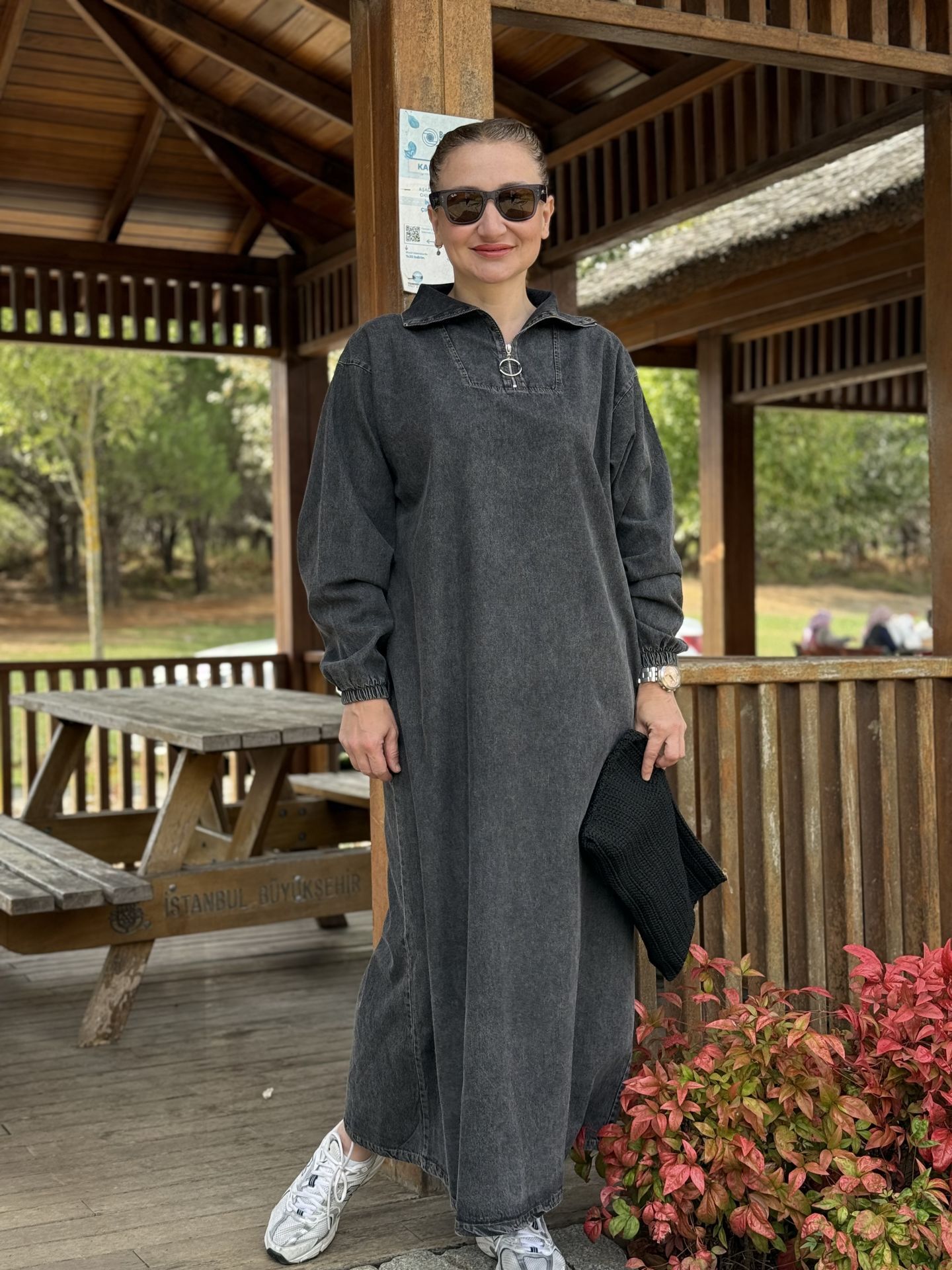 Yarım Fermuarlı tensel kot elbise Antrasit