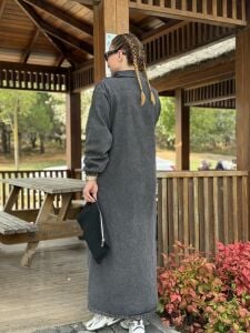 Yarım Fermuarlı tensel kot elbise Antrasit