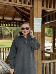 Yarım Fermuarlı tensel kot elbise Antrasit