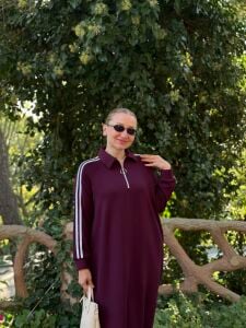 Polo şeritli Modal elbise Mürdüm