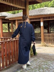 Tam düğmeli kot elbise Lacivert