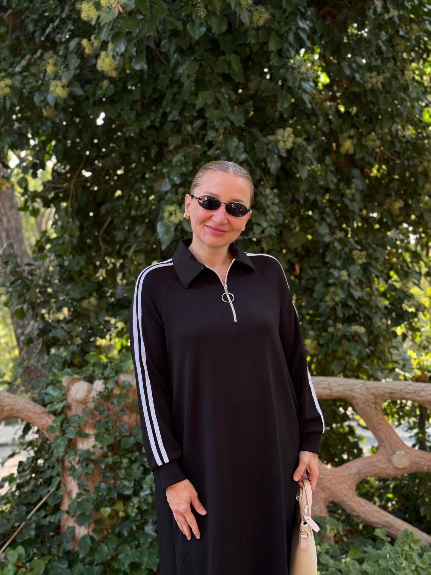 Polo şeritli Modal elbise siyah
