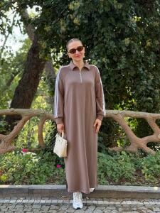 Polo şeritli Modal elbise vizon