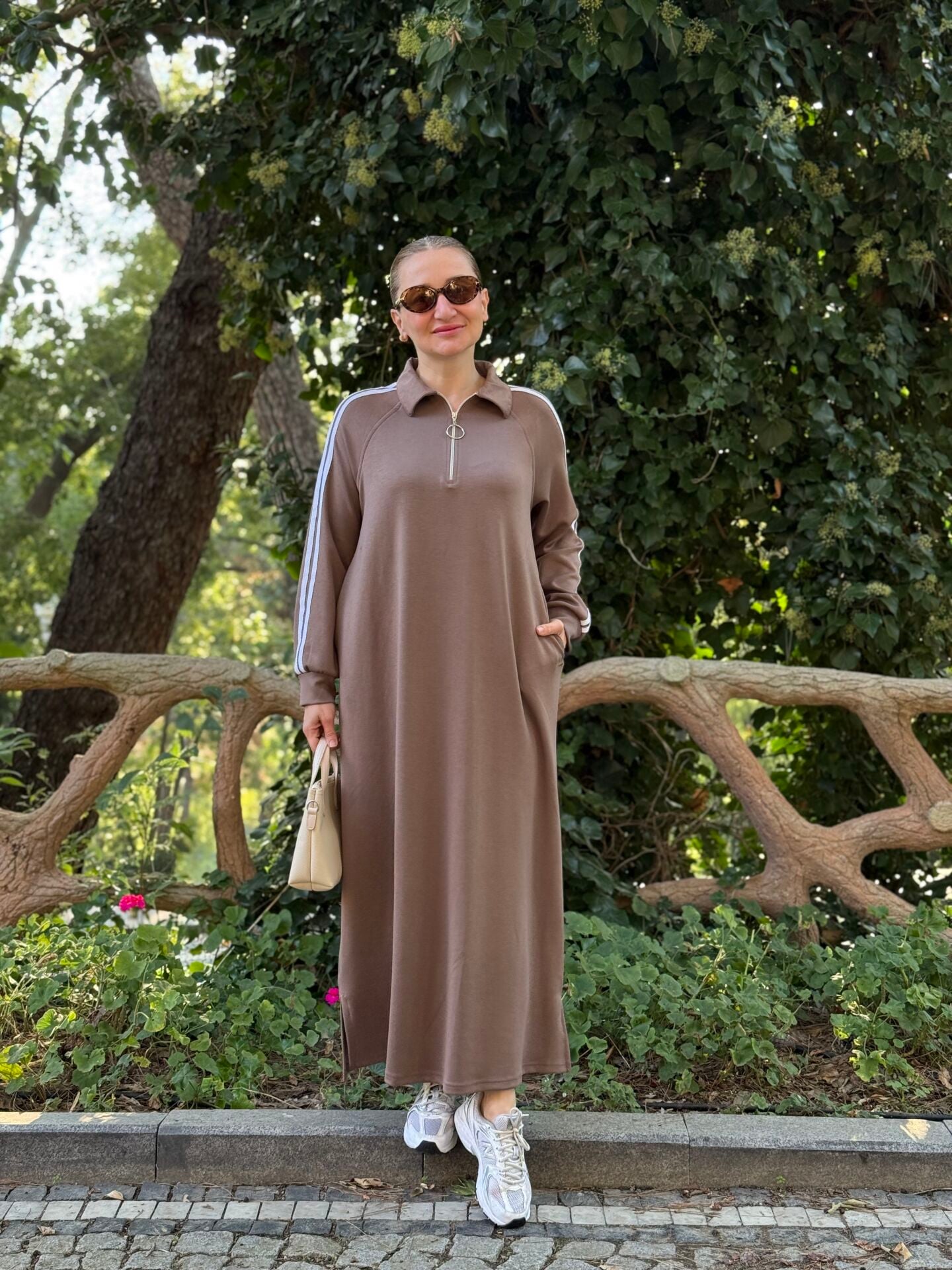 Polo şeritli Modal elbise vizon