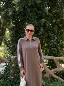 Polo şeritli Modal elbise vizon