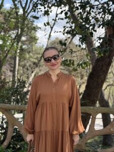 Viskon düz katleya elbise taba