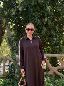 Polo şeritli Modal elbise kahve