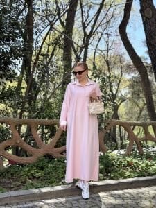 SOFT Gömlek yaka Tensel elbise Tozpembe