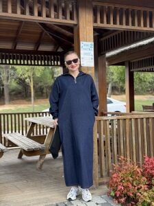 Yarım Fermuarlı tensel kot elbise lacivert