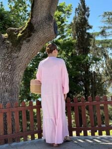 Polo Yumoş keten elbise pembe