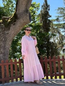 Polo Yumoş keten elbise pembe
