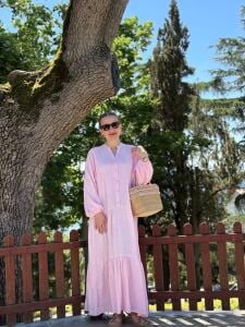 Polo Yumoş keten elbise pembe