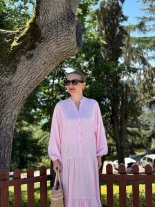 Polo Yumoş keten elbise pembe