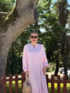 Polo Yumoş keten elbise pembe