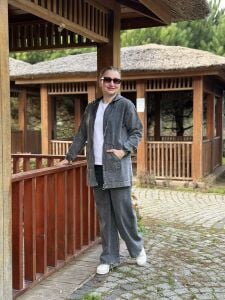 Tam fermuarlı kot takım Gri