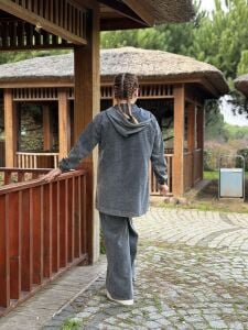 Tam fermuarlı kot takım Gri