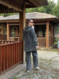 Tam fermuarlı kot takım Gri