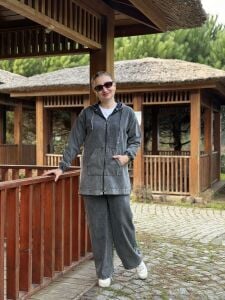 Tam fermuarlı kot takım Gri