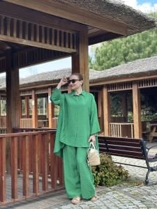 Pantolonlu Tensel takım yeşil