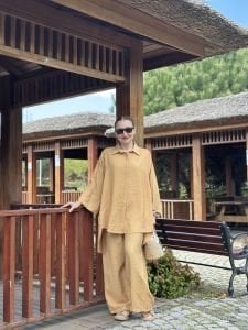 Pantolonlu Tensel takım camel