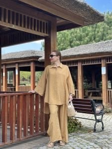 Pantolonlu Tensel takım camel