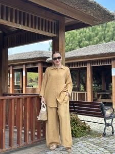 Pantolonlu Tensel takım camel