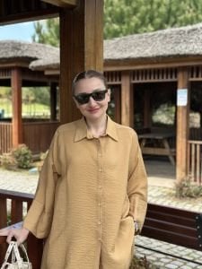 Pantolonlu Tensel takım camel