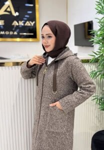 A.Akay Fermuarlı Kaşe kap kahve