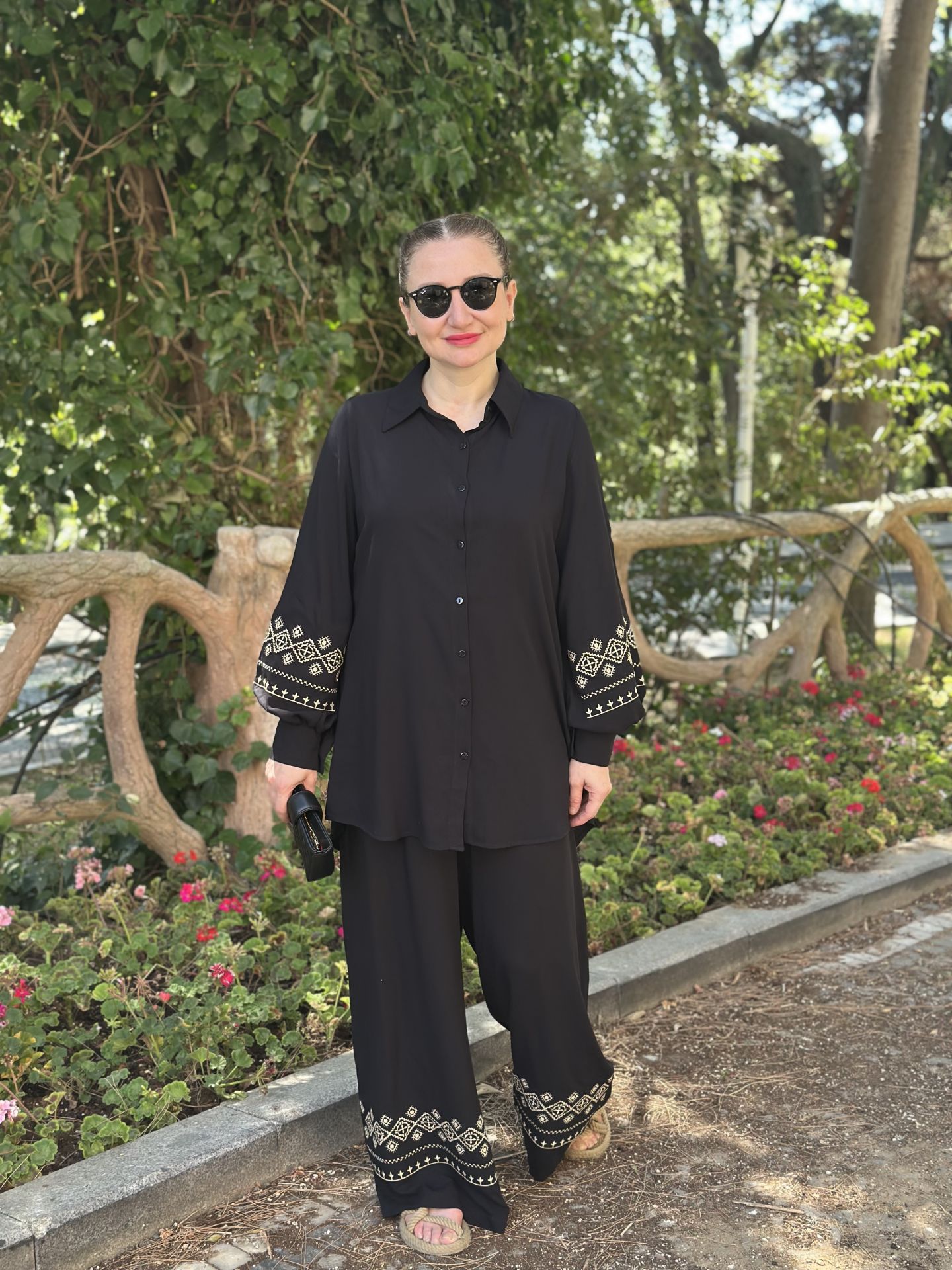 Viskon Nakışlı Takım Siyah 2140