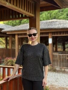 Orjinal likralı oversize Z.R simli bluz