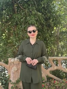 Viskon Nakışlı Takım Haki 2140