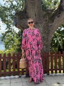 Pembe gri Viskon katleya elbise