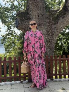 Pembe gri Viskon katleya elbise