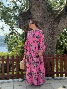 Pembe gri Viskon katleya elbise