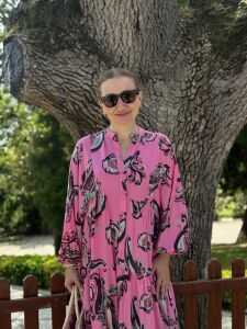Pembe gri Viskon katleya elbise