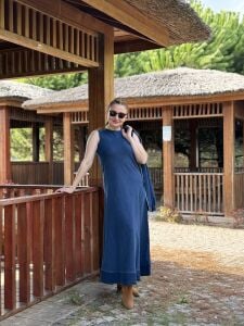 Ceketli içi kolsuz elbiseli Kot Takım