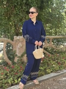 Viskon Nakışlı Takım Lacivert 2140