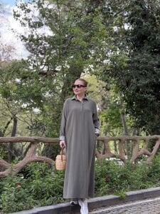 SOFT Gömlek yaka Tensel elbise Haki