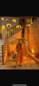 Turuncu kimono keten pantolon takım