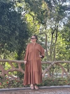 Viskon düz katleya elbise taba