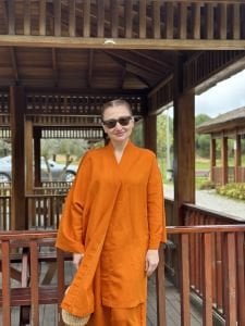 Turuncu kimono keten pantolon takım