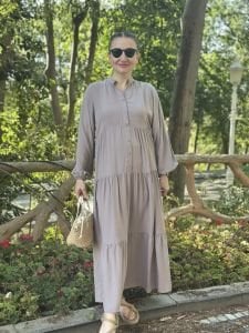 Viskon düz katleya elbise uzay gri