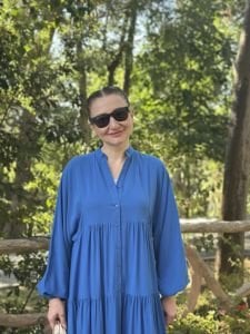 Viskon düz katleya elbise Parlament Mavi