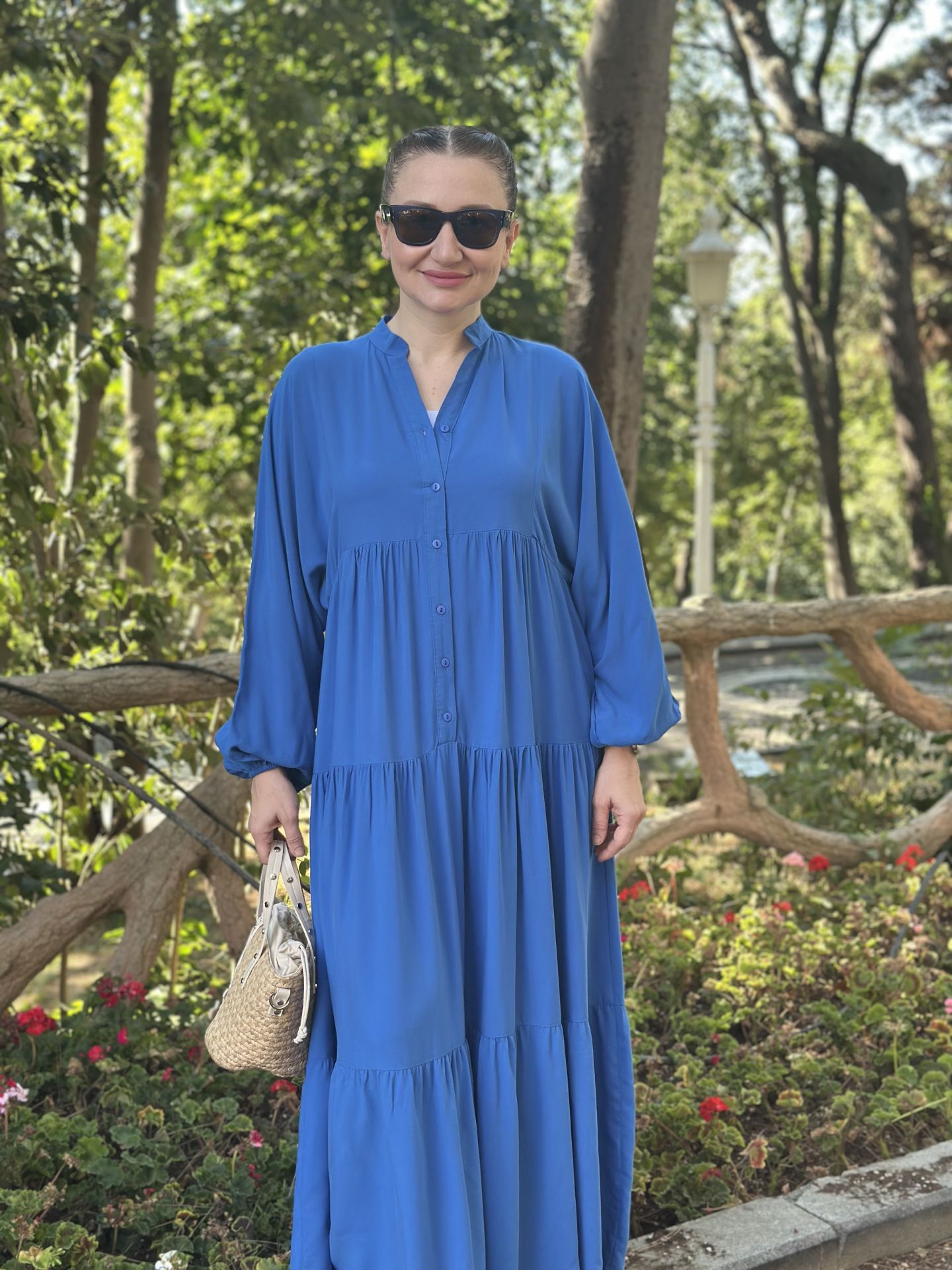 Viskon düz katleya elbise Parlament Mavi