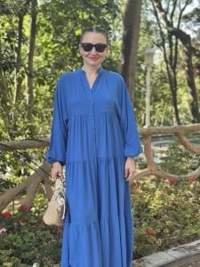 Viskon düz katleya elbise Parlament Mavi