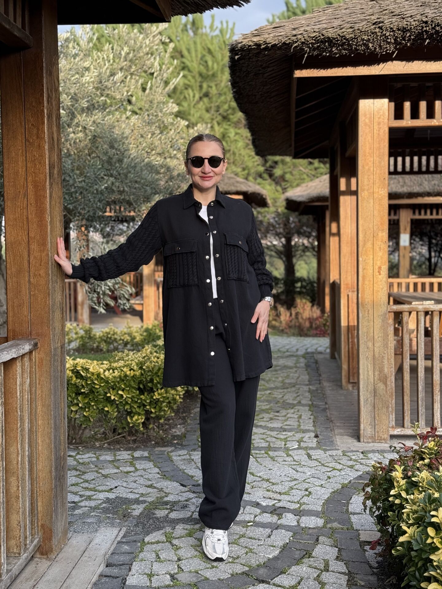 A.AKAY Örme detaylı Denim takım Siyah