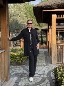 A.AKAY Örme detaylı Denim takım Siyah