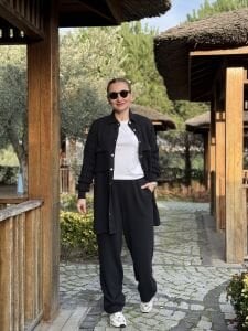 A.AKAY Örme detaylı Denim takım Siyah